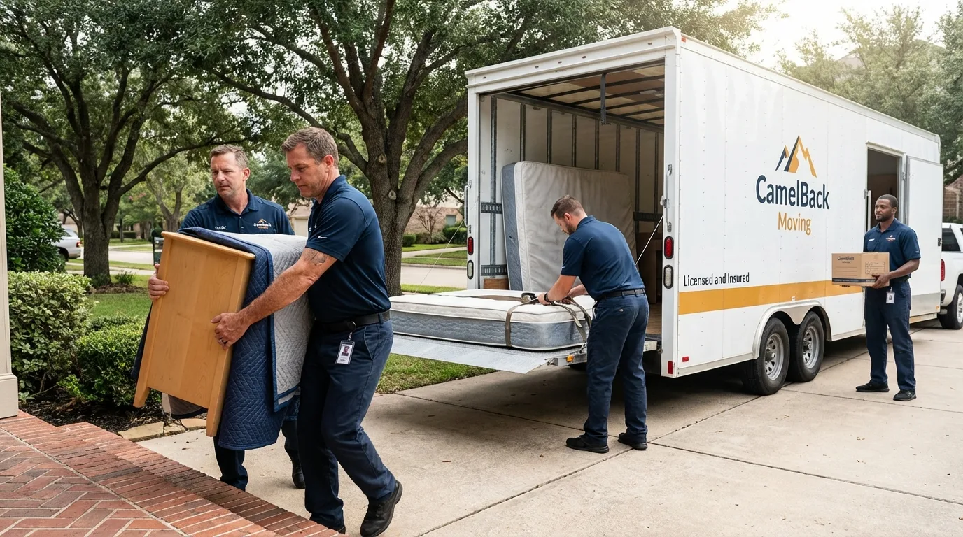 Crew loading residential truck for cross-state move from El Dorado, KS