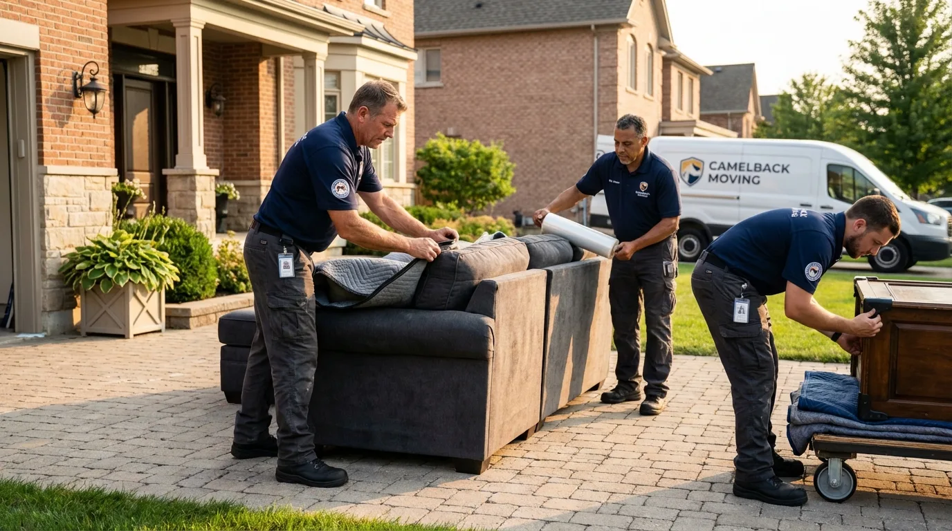 Large estate moving crew wrapping furniture in El Dorado, KS