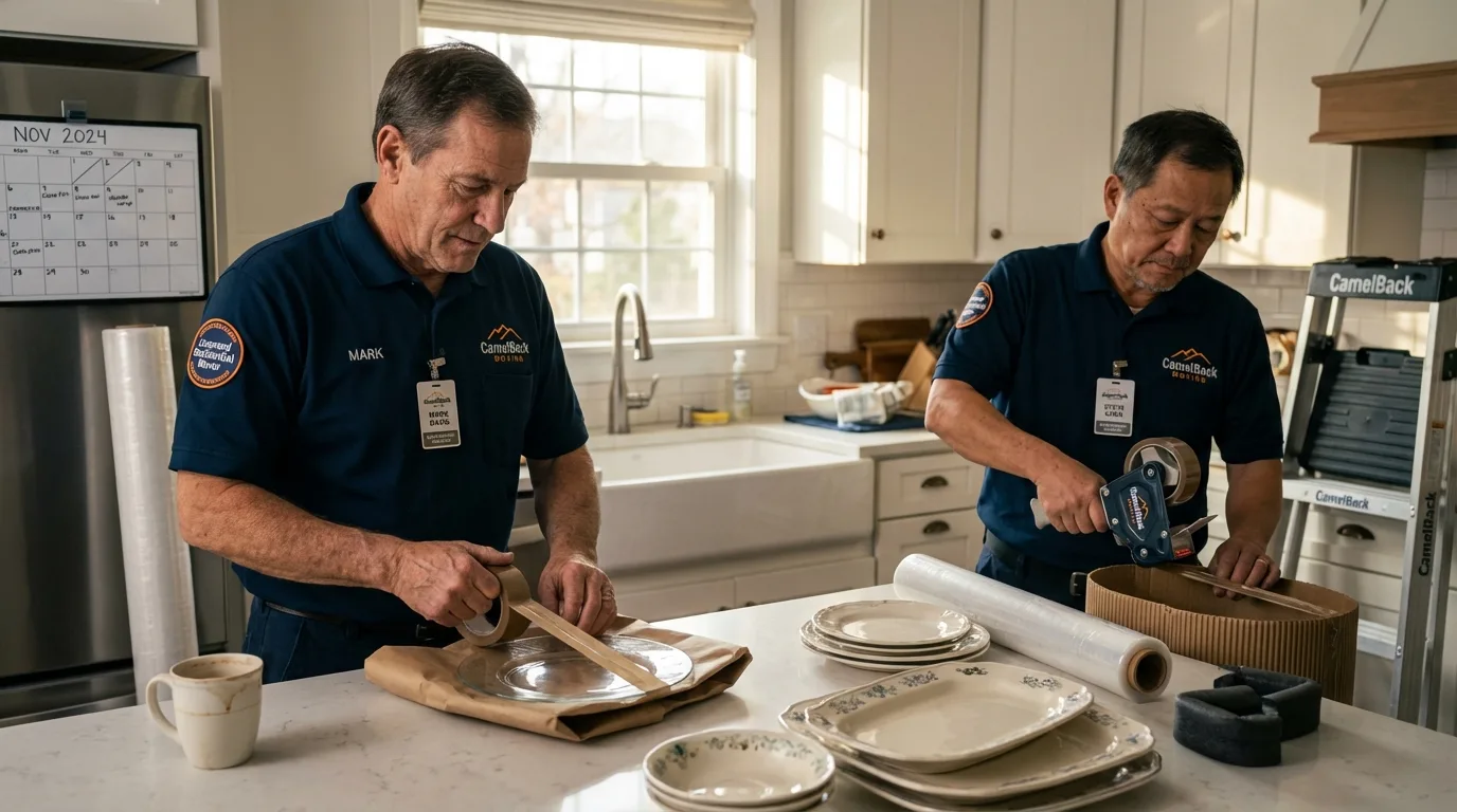 Professional crew packing kitchen dishware in El Dorado, KS